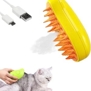 Electric Cat Brush, 3-in-1 Cat Steamy Brush with Self-Cleaning Feature-Yellow