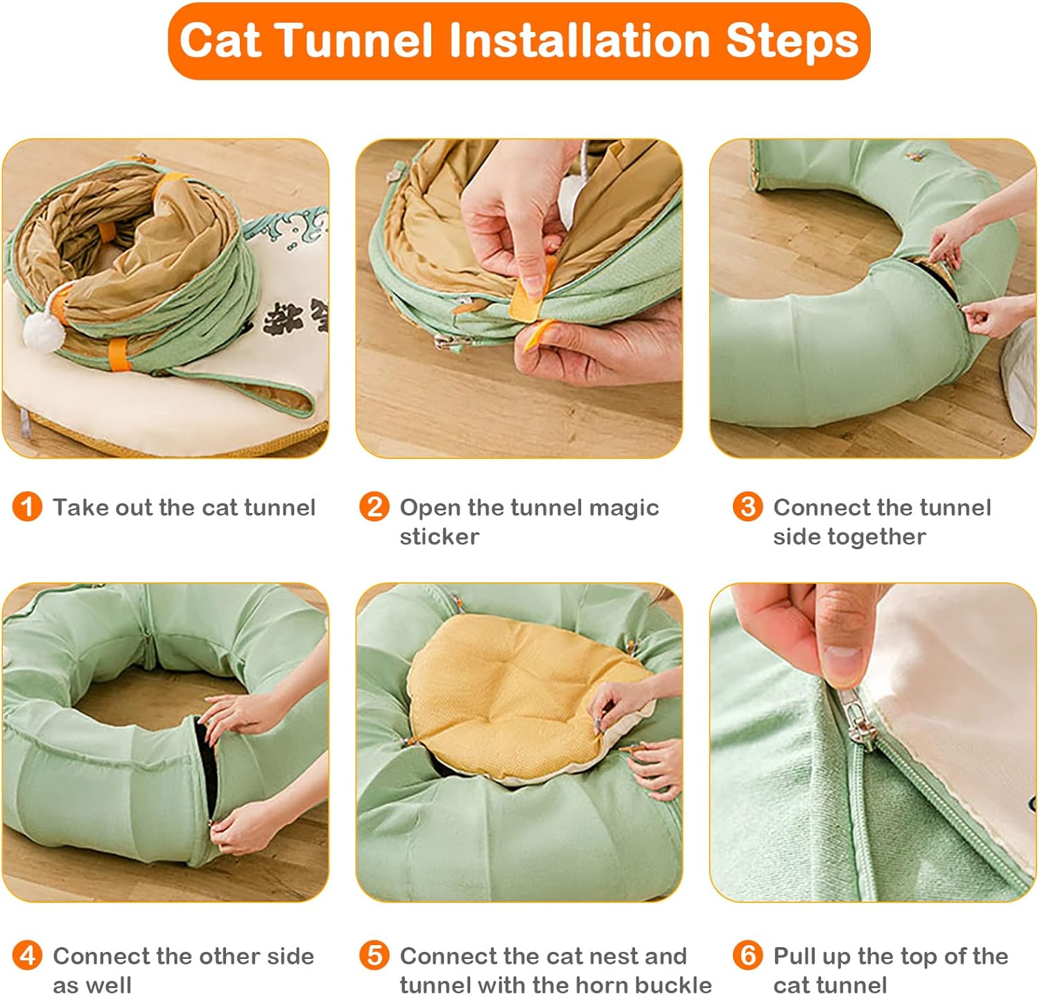 Cat Tunnel Bed 2 in 1 Round Foldable Cat Tunnel Toy Cat Bed with 1 Hanging Scratching Balls - Image 5