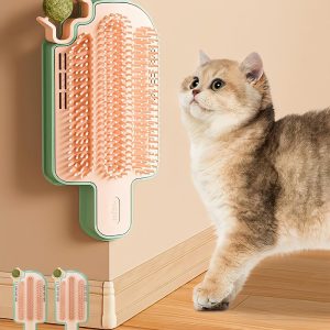 Catnip Toys for Indoor Cats 2 Pack, Stick on Wall Cat Brush with Catnip Ball Toys, 2 in 1 Massage & Self Groomer, Corner Brush