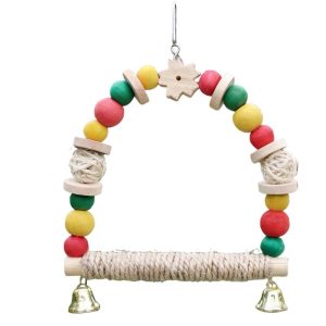 Colorful wooden bird swing with bells
