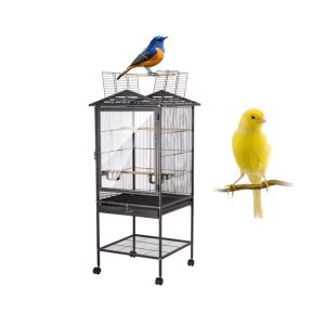Large Metal Bird Flight Cage with Rolling Stand and Bottom Tray -43*64*135cm