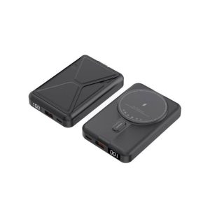 Porodo 10000mAh Digital MagSafe Power & Stand Type-C USB A , 15W Wireless Charging, Strong Magnetic Hold - Black